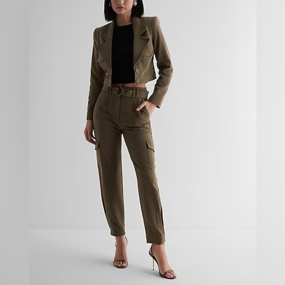 NWT EXPRESS Super High-waisted Belted Cargo Pant In Olive Green Size 12L